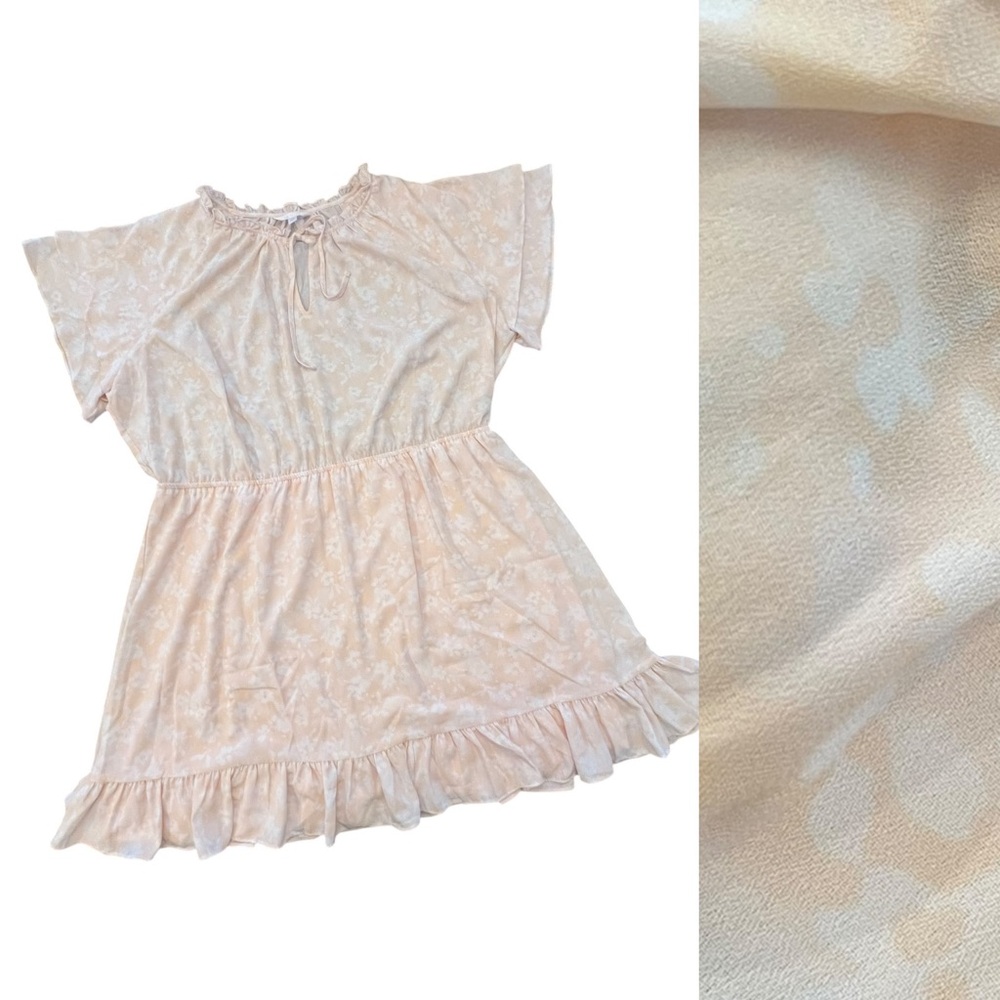 Lauren Conrad Blush Pink‎ White Floral Dress Short Ruffles Lined Plus 3X Cottage